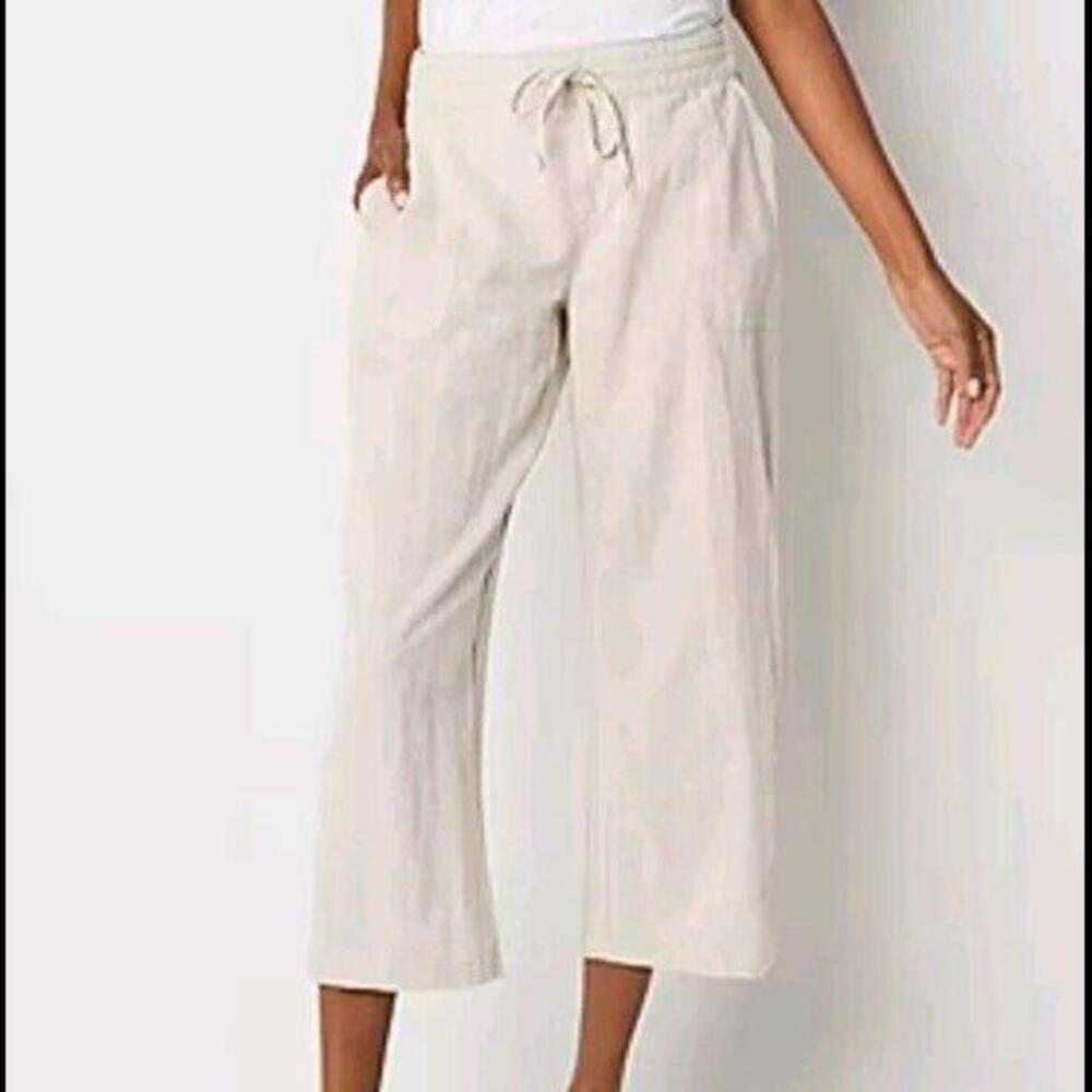 Liz Claiborne Pants Linen Blend Mid Rise Wide Leg Pull On Drawstring Pant XL NWT